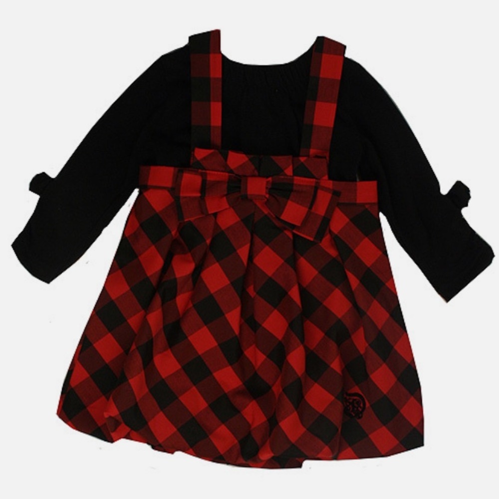 Deux Par Deux Girl Dress & Top Red and Black Check 2 Piece Set size 5 - Picture 2 of 7